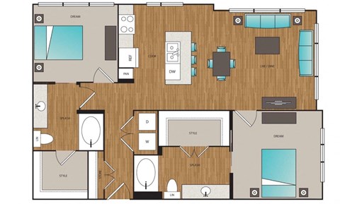Main Street Flats 2x2 E Floor Plan